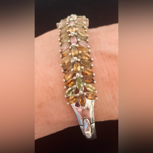 Multi-Tourmaline Bangle Bracelet in Platinum Over Sterling Silver 6.50 In NWT - Picture 5 of 14